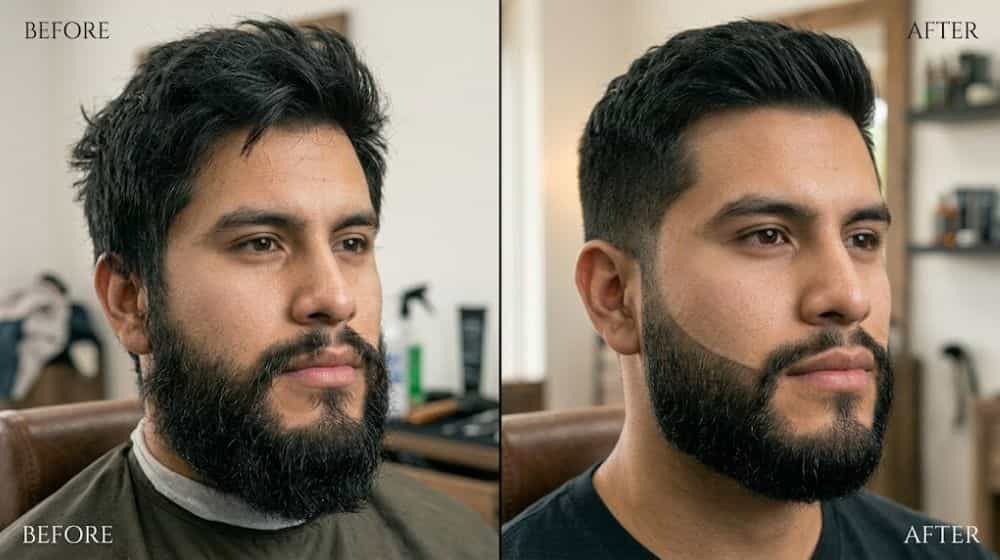 Antes y después de corte y barba de un cliente en Tizayuca