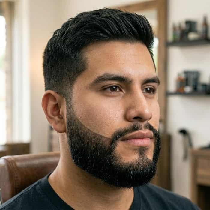Barba completa perfilada con líneas marcadas en Tizayuca
