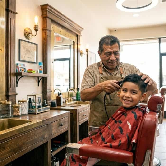 Corte de cabello para niño en una barbería de Tizayuca